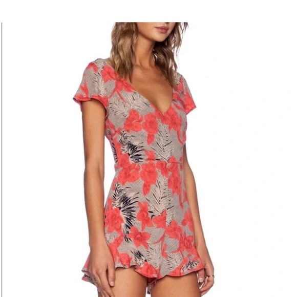 For Love and Lemons Mai Tai Romper in Red Orchid Print - Picture 3 of 4